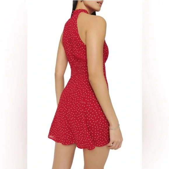 REFORMATION AYLANI TIE NECK MINIDRESS IN DITTY - Picture 4 of 4